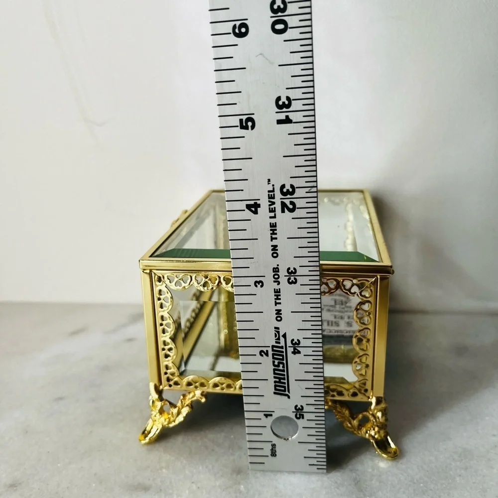 Elegant Gold and Glass Jewelry Box antique style. New